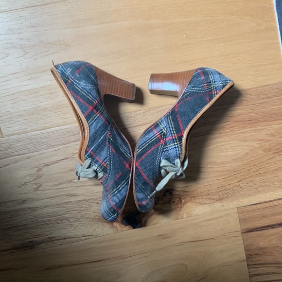 schoolgirl academia heels lace up plaid vintage - Picture 3 of 5